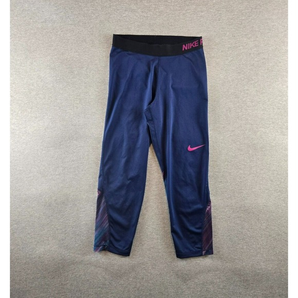 Nike Pro Leggings Women's M‎ Dri Fit Purple/Pink Capri Training Pants Gym Yoga - Picture 1 of 8